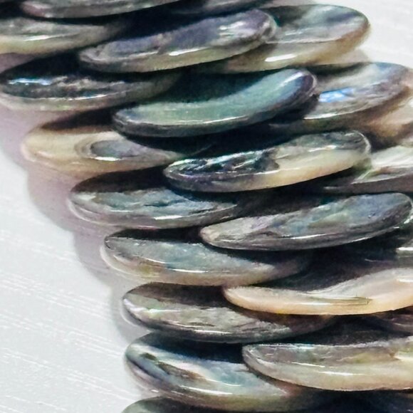 Abalone Shell Disc Bib Necklace Iridescent Statement Collar - Picture 5 of 13